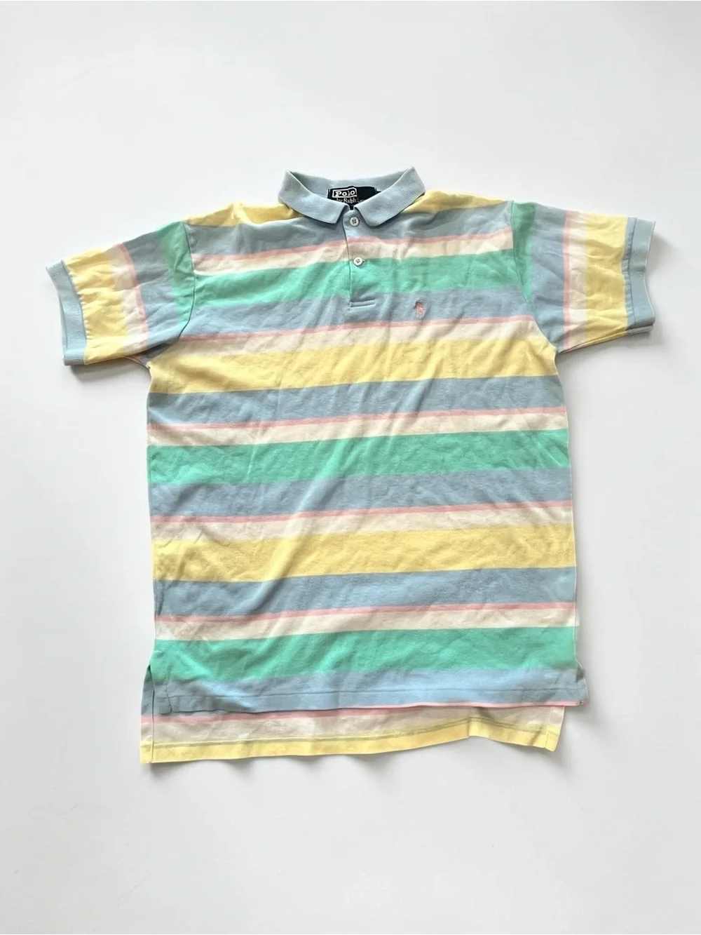 VINTAGE 80’s Colorblock Striped Pastel Polo by Ralph Lauren Made in USA sz M